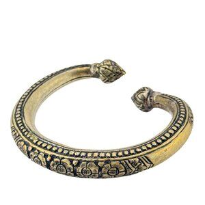 Vintage Tribal Brass Torque Bangle Cuff Bracelet with Engraved Details